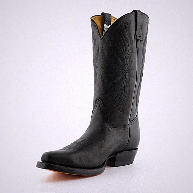 Grinders Louisiana Schwarz Herren Leder Stiefel Cowboy Western Slipper Spitz Stiefel