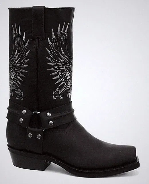 GRINDERS Weißkopfseeadler schwarz Leder Cowboy Slipper eckige Zehenpartie vorne Westernstiefel