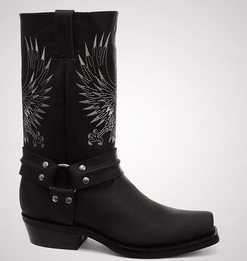 Grinders Weißkopfseeadler schwarz Leder Cowboystiefel Slipper eckige Zehenpartie vorne Stiefel