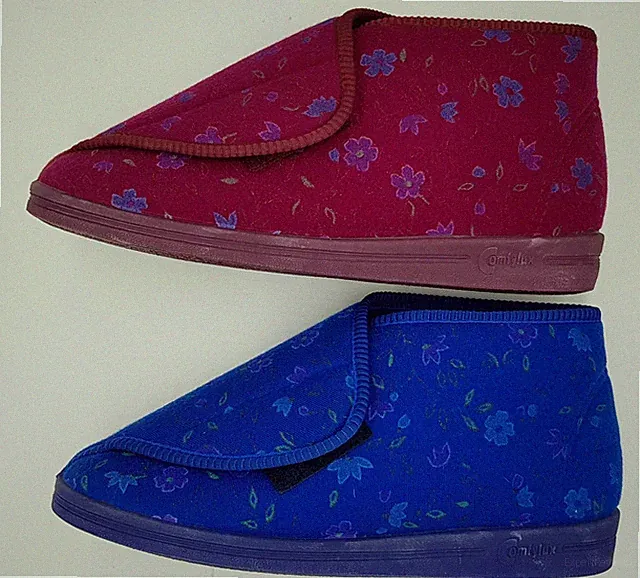 Größen 3 & 4 Comfylux ANDREA waschbare Damenstiefel-Hausschuhe mit Touchverschluss