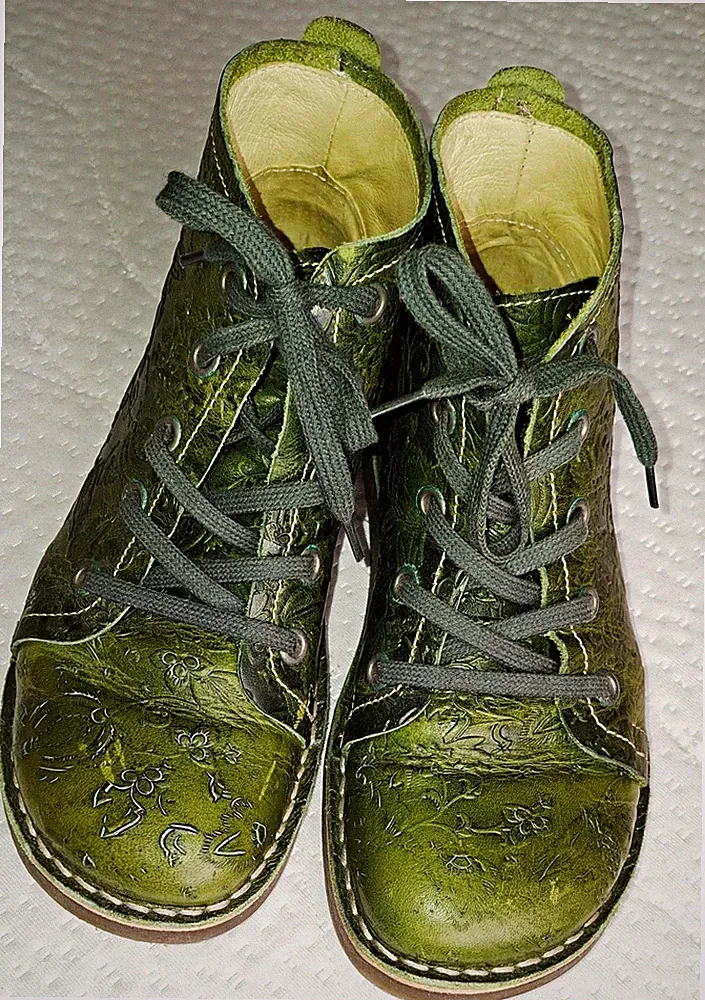 Grünbein DAMEN Stiefelette Leder grün geblümt geprägt Schnürung H EU 38