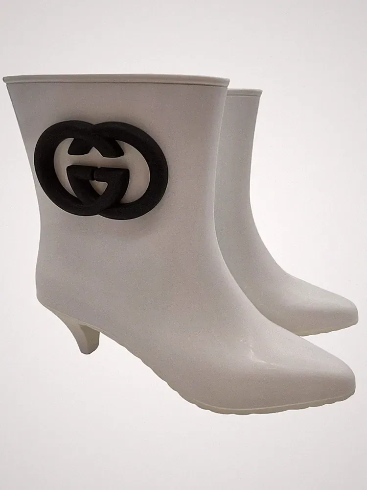GUCCI Gummistiefel Damen Stiefel Gr. DE 37 weiß Elegant