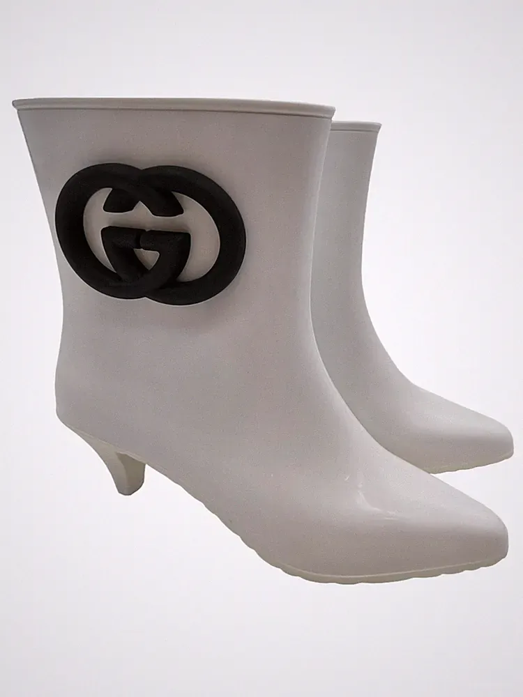 GUCCI Gummistiefel Damen Stiefel Gr. DE 37 weiß Elegant