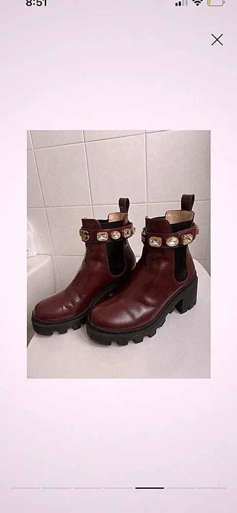 Gucci Leder Stiefel Burgunderrot