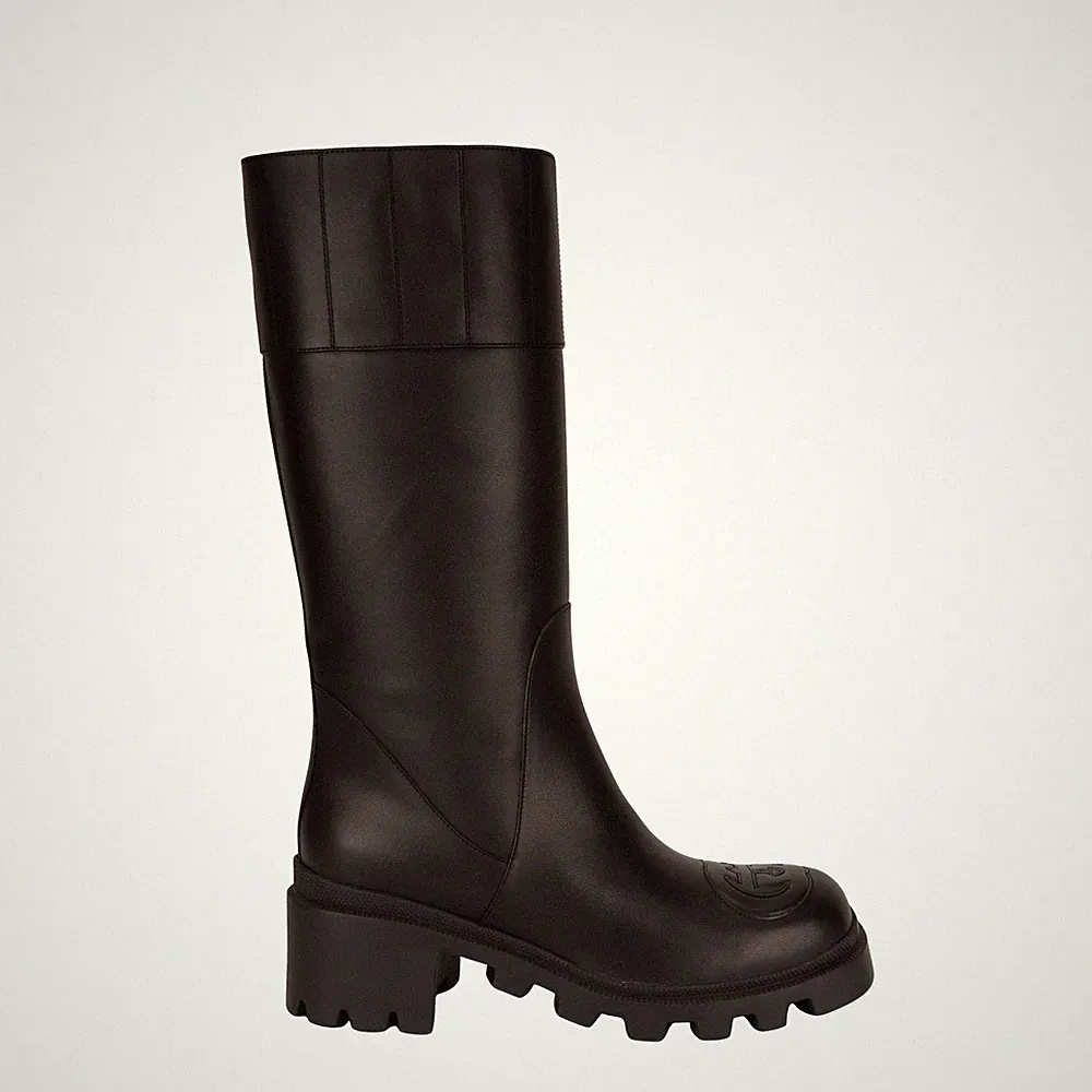 Gucci Stiefel Trip Interlocking G Leder Schwarz Damen Größe 40.5 Size EU 40.5