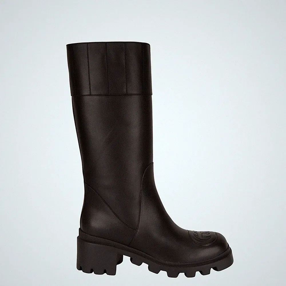 Gucci Stiefel Trip Interlocking G Leder Schwarz Damen Größe 40.5 Size EU 40.5