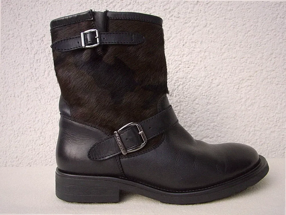 GUESS Chelsea Stiefelette Boots Leder Kuhfell schwarz braun/grün Gr. 41/8