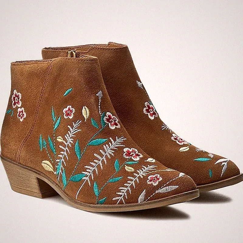 GUESS Damen Stiefelette Schuhe Joanah Echtleder Blackabsatz braun Blumen NEU