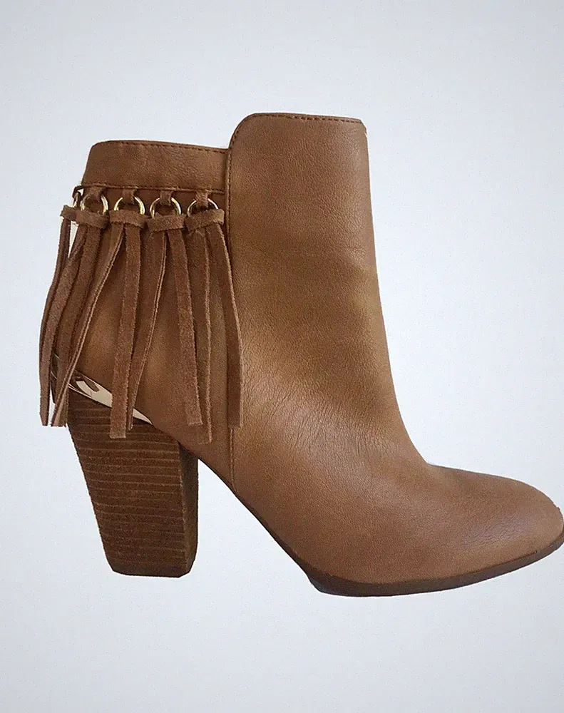 Guess Damen Stiefeletten Gr.40 Stämme Neu Leder Cognac Fransen Details Gold