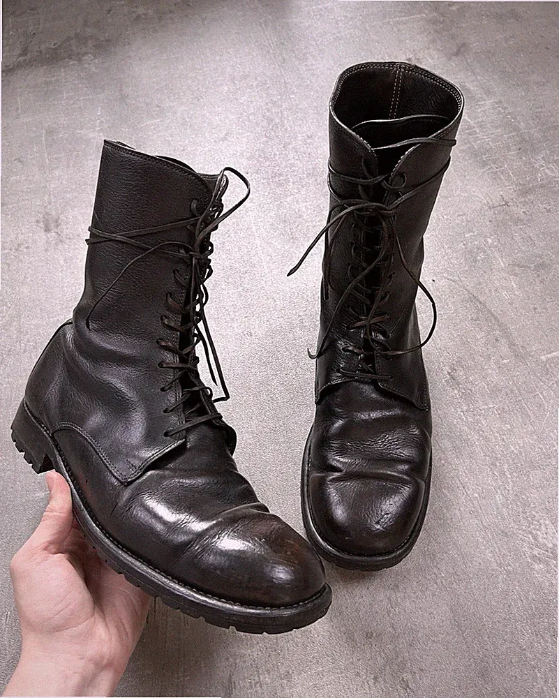 Guidi Herren Kampf-Schnürstiefel Leder Schwarz Profilsohle Gummi EU 43.5