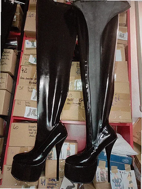 Gummi Stiefel Overknee Absatz 20cm plateu 8cm 37 38 39 40 41 42 43 44 45 46 47