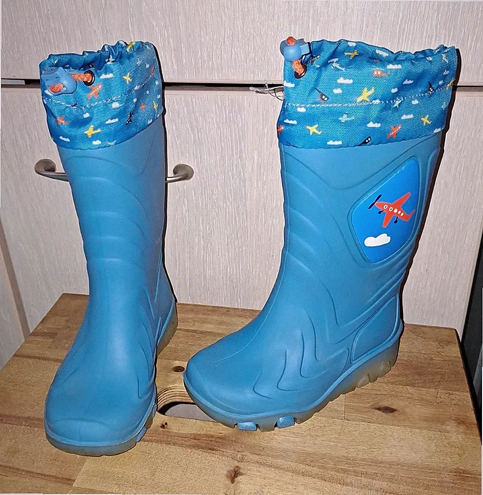 Gummistiefel Blinkfunktion 24 25 Flugzeuge Blau neuwertig blinkende Regenstiefel