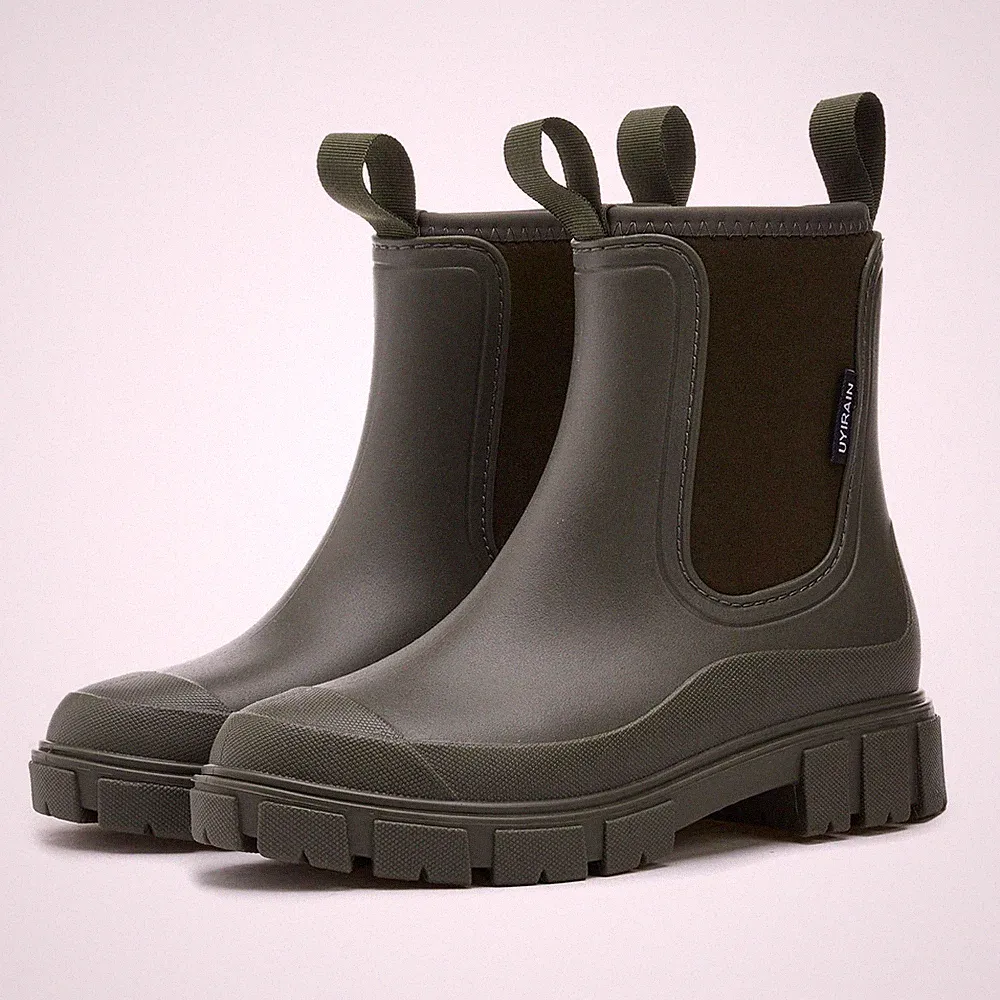 Gummistiefel Damen Gefüttert Wasserdicht Gummistiefeletten Halbhohe Chelsea B...
