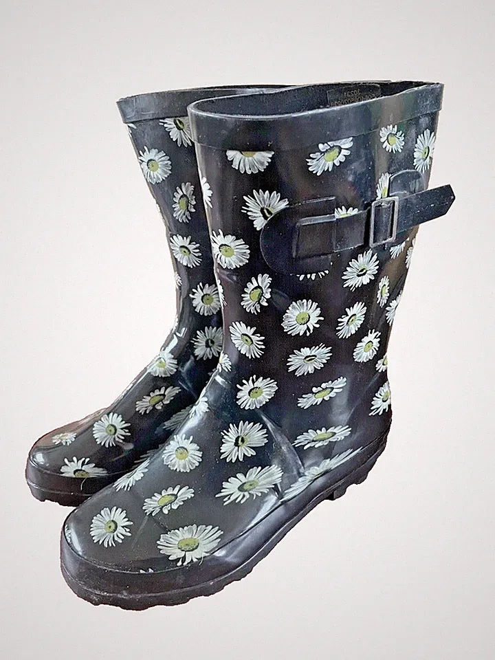 Gummistiefel Damen Regenstiefel Frauen Stiefeletten Blumen Grau Schwarz Gr. 36