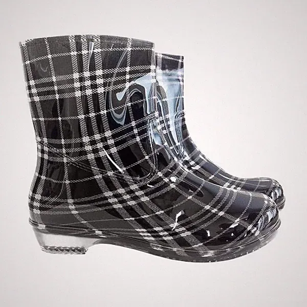 Gummistiefel Damen Regenstiefel Frauen Stiefeletten Karo Schwarz Weiß Gr. 36-41