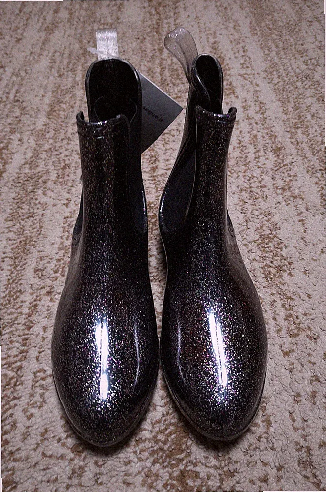 Gummistiefel Damen SEGUE Stiefeletten Schwarz mit Multicolor-Glitzer Gr.36