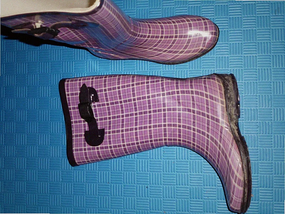 Gummistiefel Graceland lila kariert Größe 38 getragen