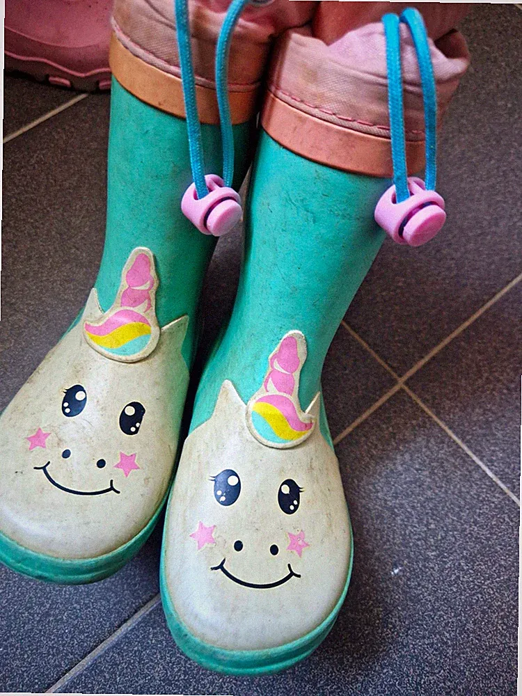 Gummistiefel Mädchen Einhorn & Sterne türkis rosa weiß Gr 25 Kordelzug