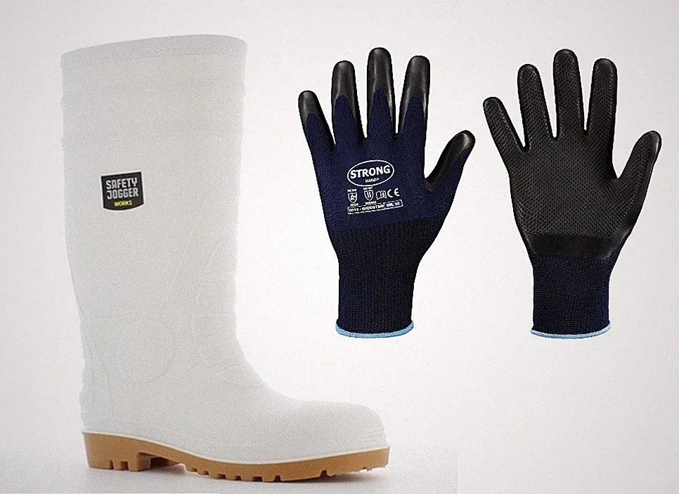Gummistiefel S4 Stahlkappe weiß 39-47 Metzger Fleischer Food Stiefel +Handschuh