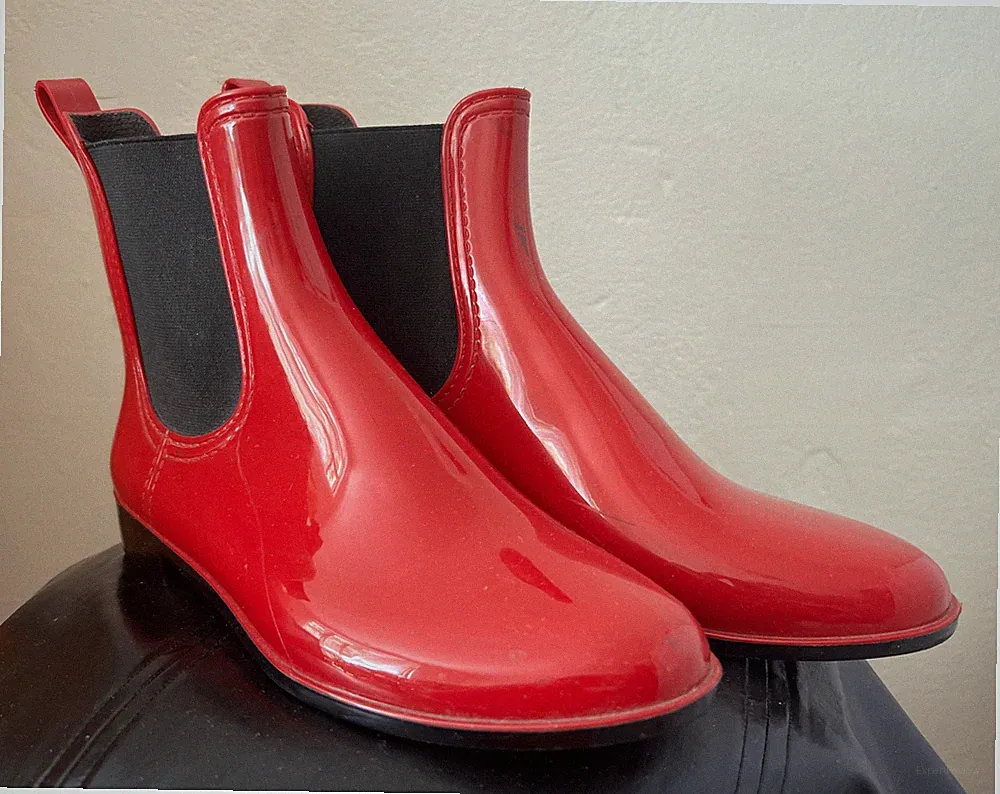 Gummistiefel Stiefeletten PVC Rot Schwarz 38 Damen Stiefel Italy Ankle Boots top