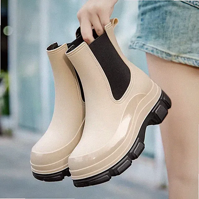 H Damen Regenstiefel Wasserdicht Rutschfest Gummi Leicht Bequem