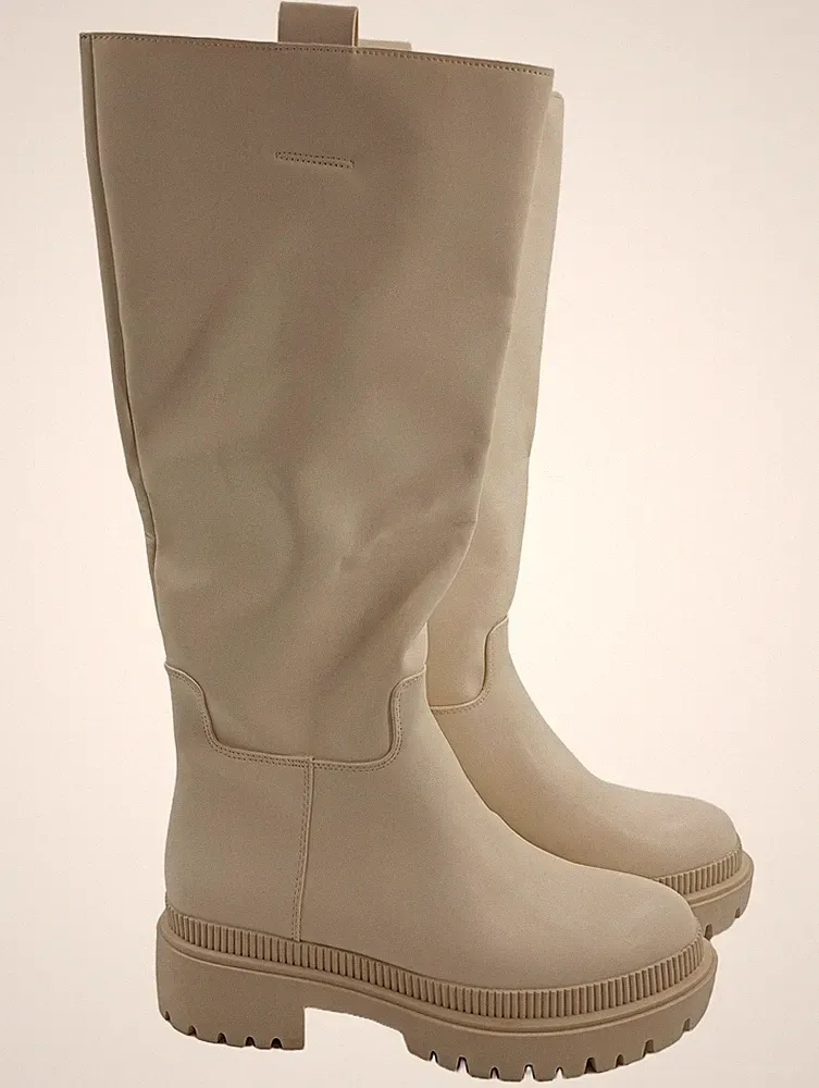 H&M Chunky Sole Knee-High Boot Gummistiefel Damen Beige Gr. 38