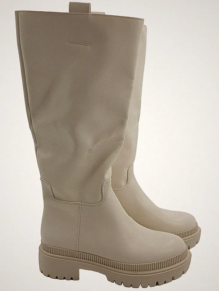 H&M Chunky Sole Knee-High Boot Gummistiefel Damen Beige Gr. 38