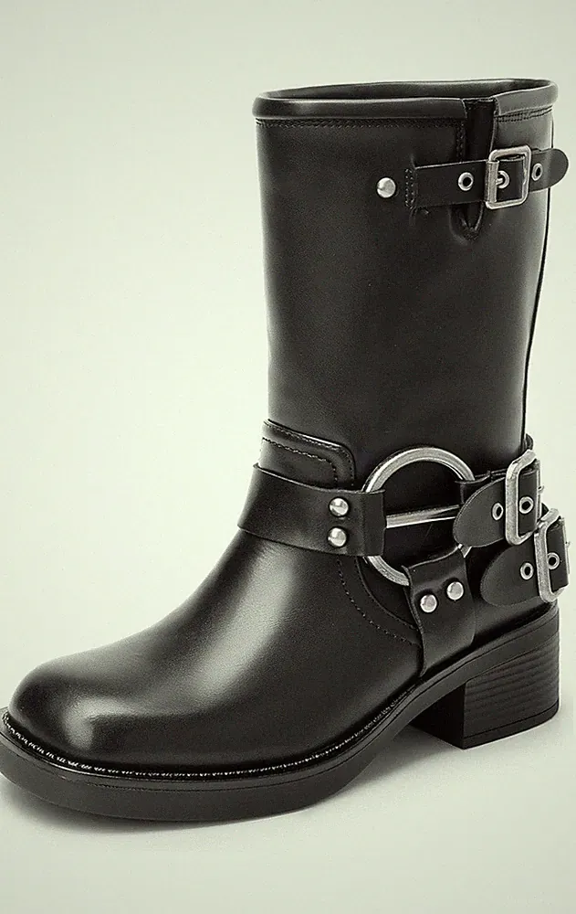 Halbhohe wasserdichte Gummistiefel im Biker-Stil Regenstiefel Schuhe UK Größe 5,5
