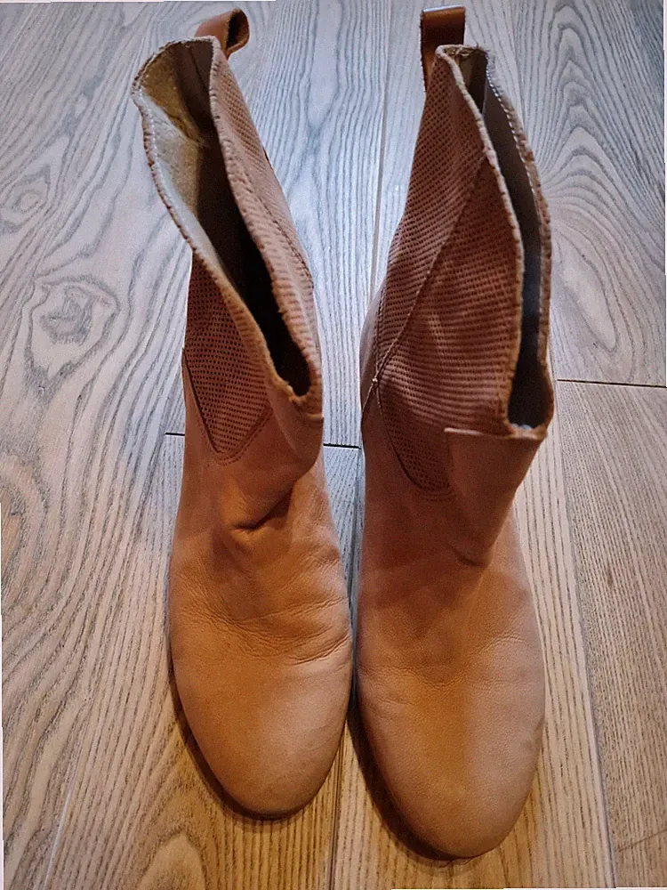 Halbhohe Wild Leder Stiefel, Stiefeletten, beige, hellbraun, 6cm Absatz