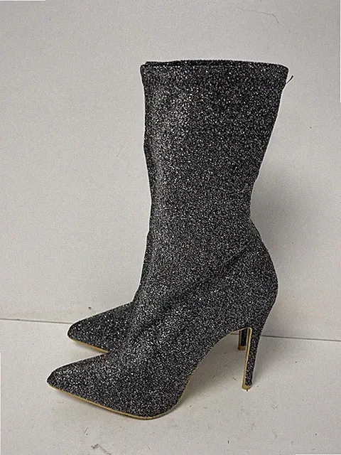 Halbhoher Damenstiefel silber glitzerbeschichtet Textil zum Überziehen. UK(5)EU(38)-E107