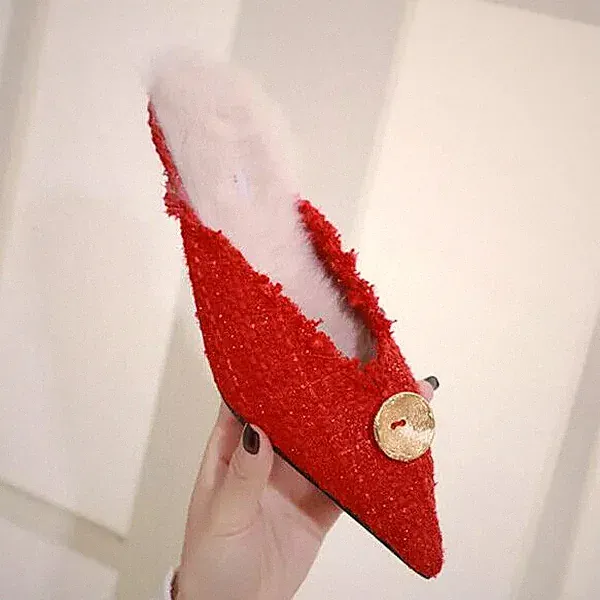 Halbschuhe Slipper Sabot weich rot Fell Fell Kunstleder 1757
