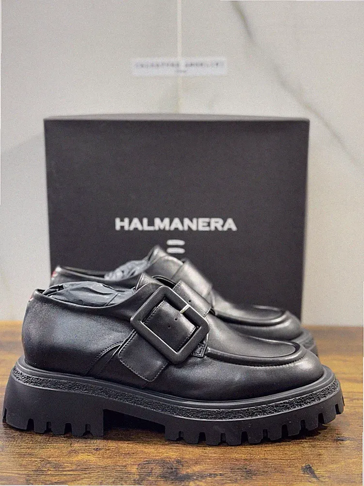 HALMANERA Mokassin Damen Schwarz Leder Mit Absatz Casual Handmade 40