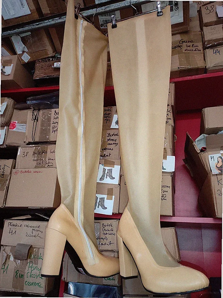 Handgefertigte gummi Stiefel Mann Overknee vielen Farben Absatz 11cm block 42-47