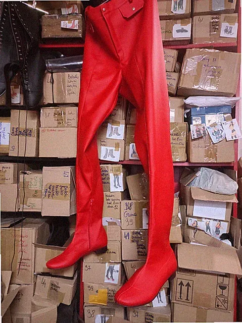 Handgefertigte stiefel hose flach kunstleder 46 rot Polen