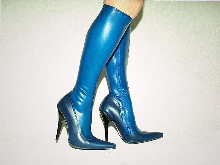 Handmade gummi Stiefel Kniehoch Absatz 13cm blau 39