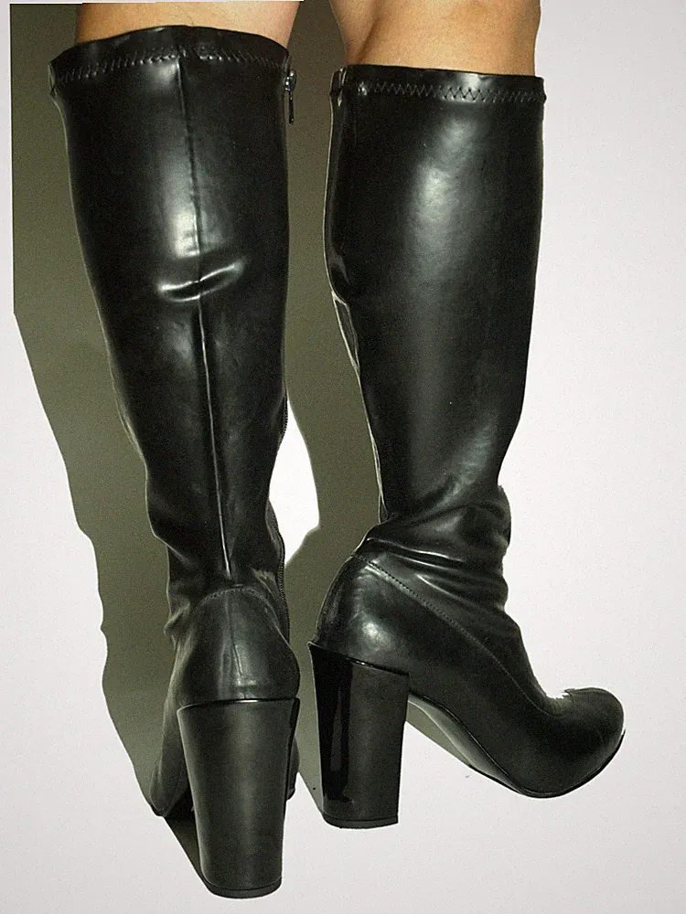 Handmade gummi Stiefel Kniehoch schwarz Absatz 11cm block - size 43