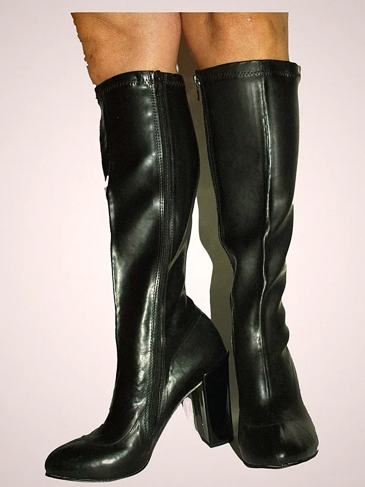 Handmade gummi Stiefel Kniehoch schwarz Absatz 11cm block - size 45