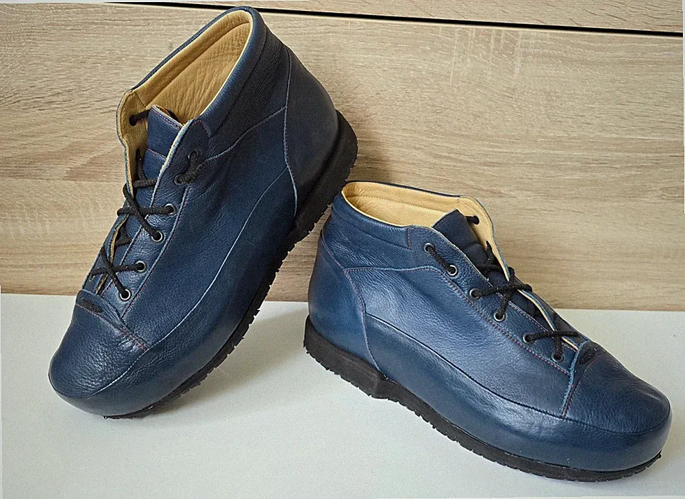 Handmade Orthopädische Leder Stiefeletten Boots Schuhe Handarbeit Blau 11 = 46