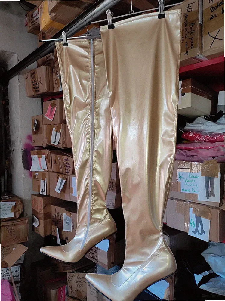 Handmade Overknee-Stiefel lack Absatzhöhe 13 cm gold size 42 43 44 45 46 47