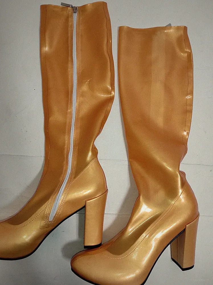 Handmade Stiefel latex gummi gold metalic Größe 41-47 Absatz 11cm Bolingier