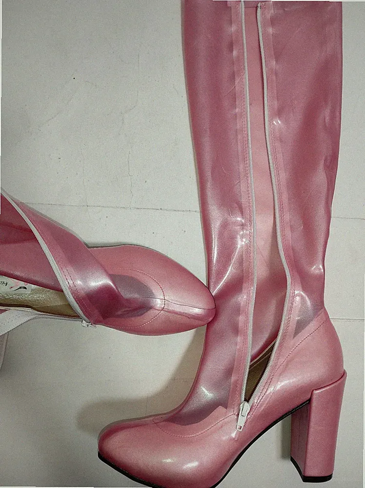 Handmade Stiefel latex gummi rosa metalic Größe 41-47 Absatz 11cm Bolingier