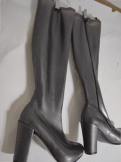 Handmade Stiefel latex gummi silber metalic Größe 41-47 Absatz 11cm Bolingier