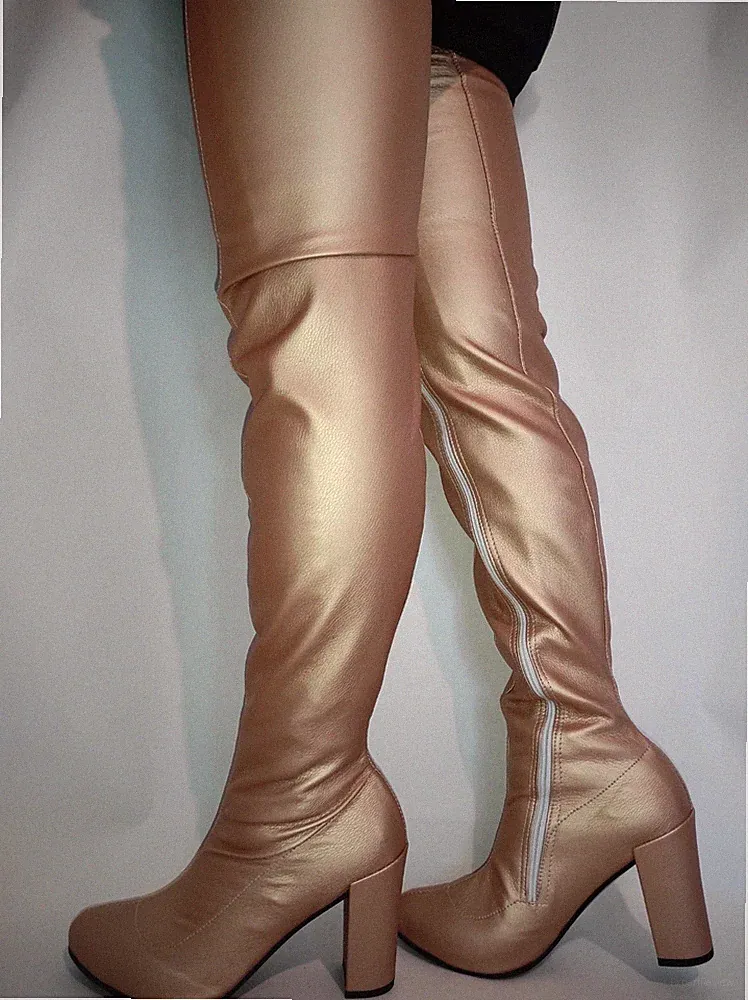 Handmade unisex Overknee-Stiefel kunstleder hohe 11cm vielen Farben size 41-47
