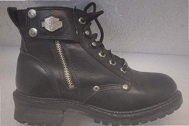 Harley Davidson Lace and Zip Up Black Motorcycle Boots Womens SZ 7.5 Nice Shape