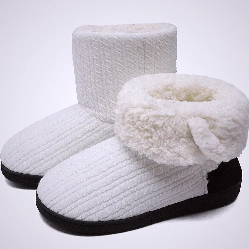 Hausschuhe Stiefel Damen Warme Wolle Gestrickte Mode Baumwolle Bootie Pantoff...