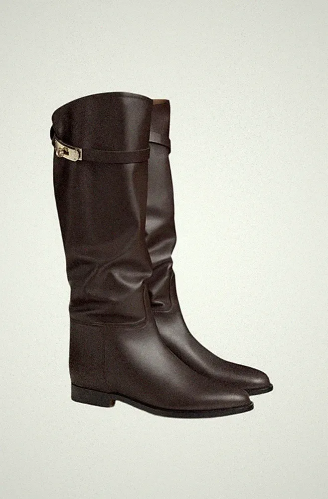Hermès Jumping Ultra Reitstiefel kniehoch Leder Braun Gold EU 38