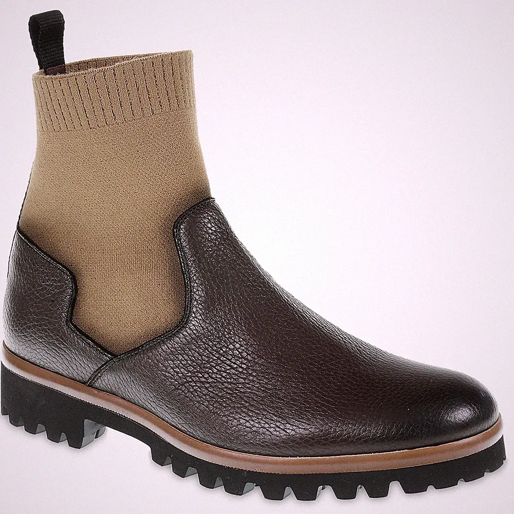 Herren brauner Chelsea-Stiefel aus Hirschleder und Kaschmir – Fratelli Borgioli