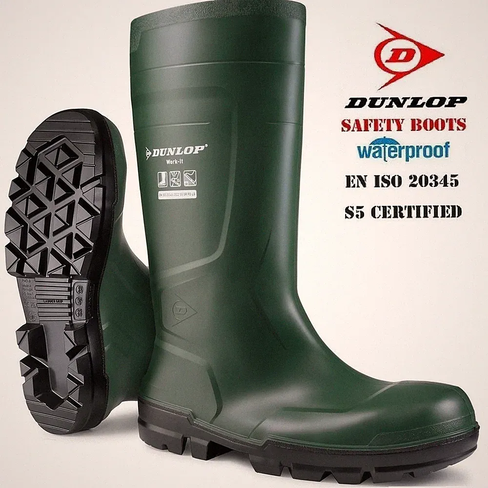 Herren Damen Dunlop Sicherheit Gummistiefel Regen Mucker Stahlkappe Stiefel Größe