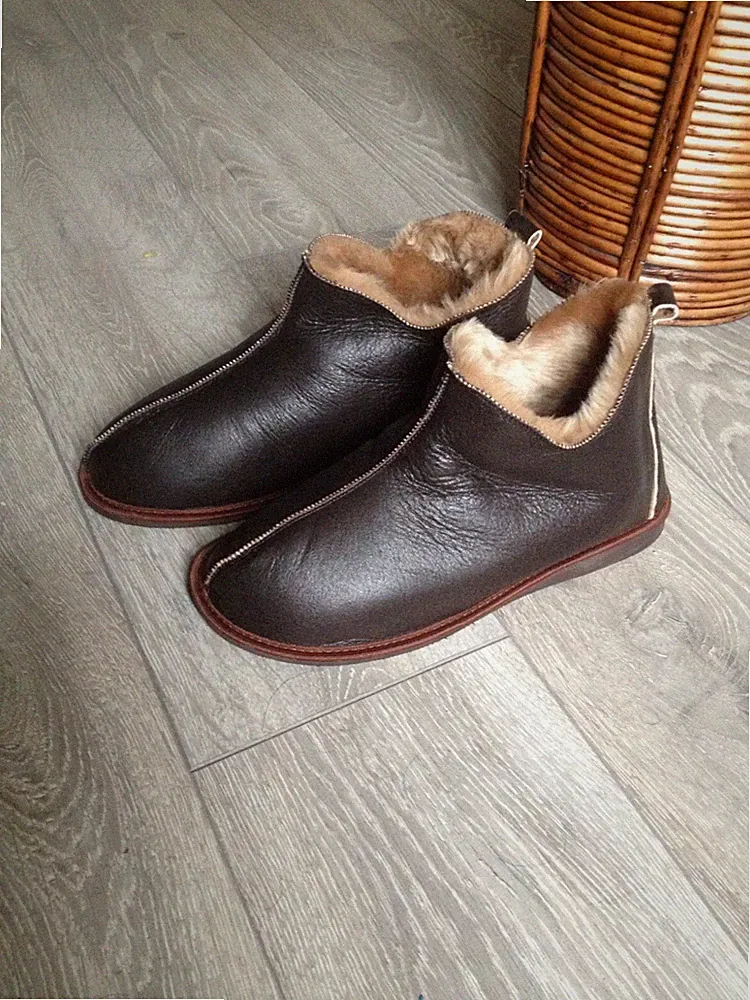 Herren Damen Echt Lammfell Hausschuhe Stiefel Mokassin 100% Leder Naturfell