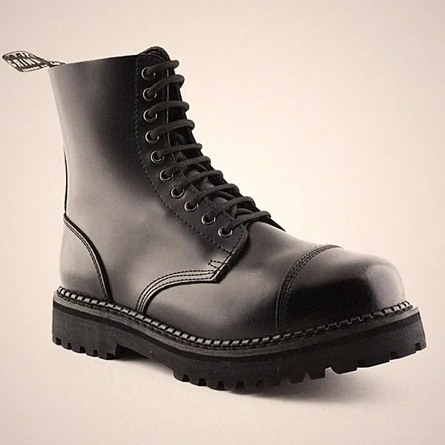 Herren Damen Grinders BullDog CS Schwarz 10 Loch Leder Stahlkappe Stiefel